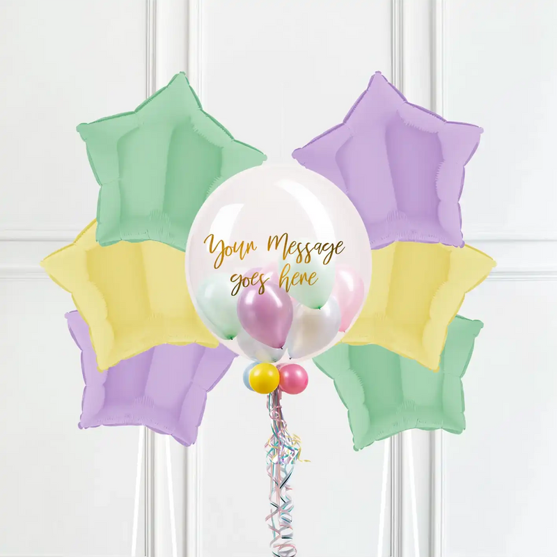 Personalised Bubble Balloon in a Box – Pretty Pastels 6 Extra Balloons Personalised Balloons