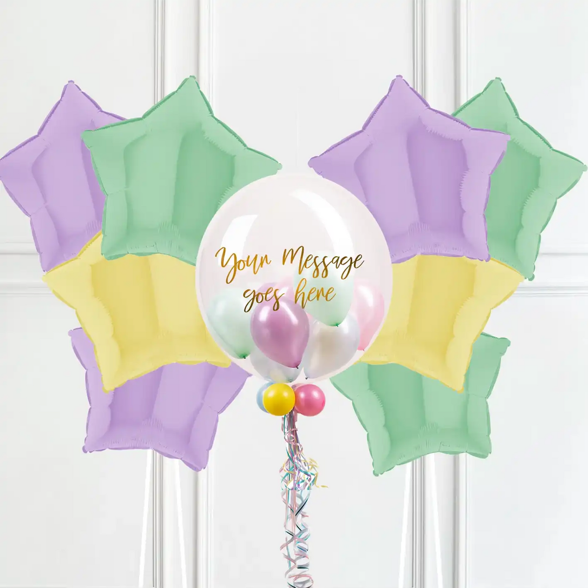 Personalised Bubble Balloon in a Box – Pretty Pastels 8 Extra Balloons Personalised Balloons