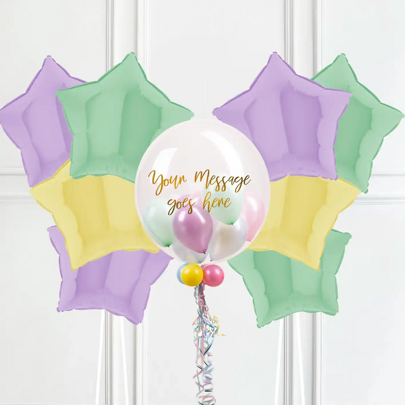 Personalised Bubble Balloon in a Box – Pretty Pastels 8 Extra Balloons Personalised Balloons
