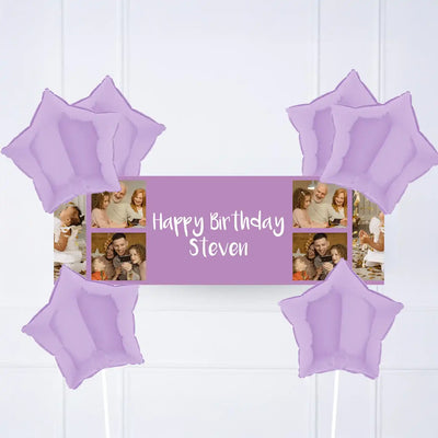 Coloured Collage Personalised Party Banner Purple 6 Balloons Personalised Banner