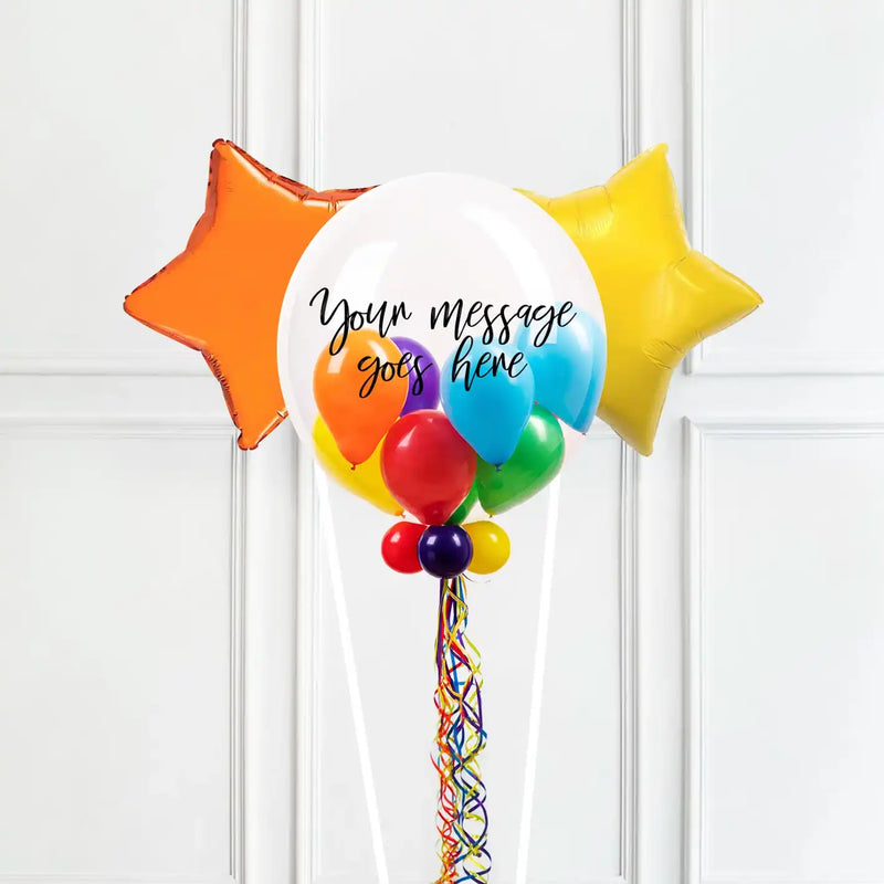 Personalised Bubble Balloon in a Box – Rainbow 2 Extra Balloons Personalised Balloons