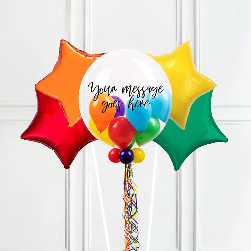 Personalised Bubble Balloon in a Box – Rainbow 4 Extra Balloons Personalised Balloons