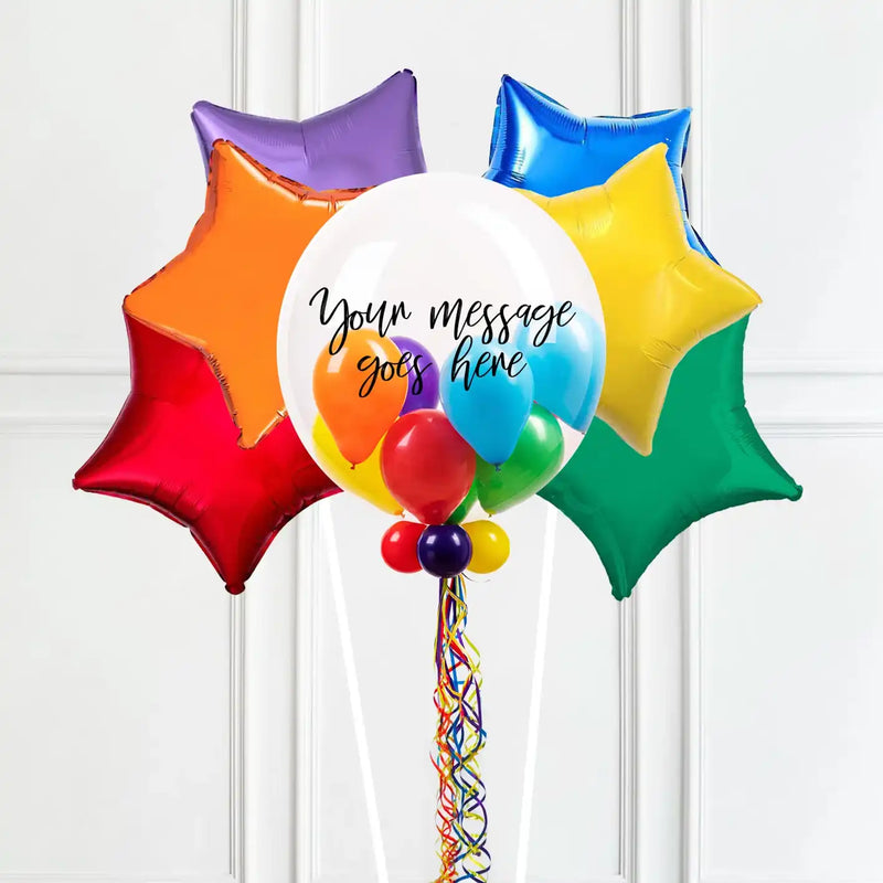 Personalised Bubble Balloon in a Box – Rainbow 6 Extra Balloons Personalised Balloons