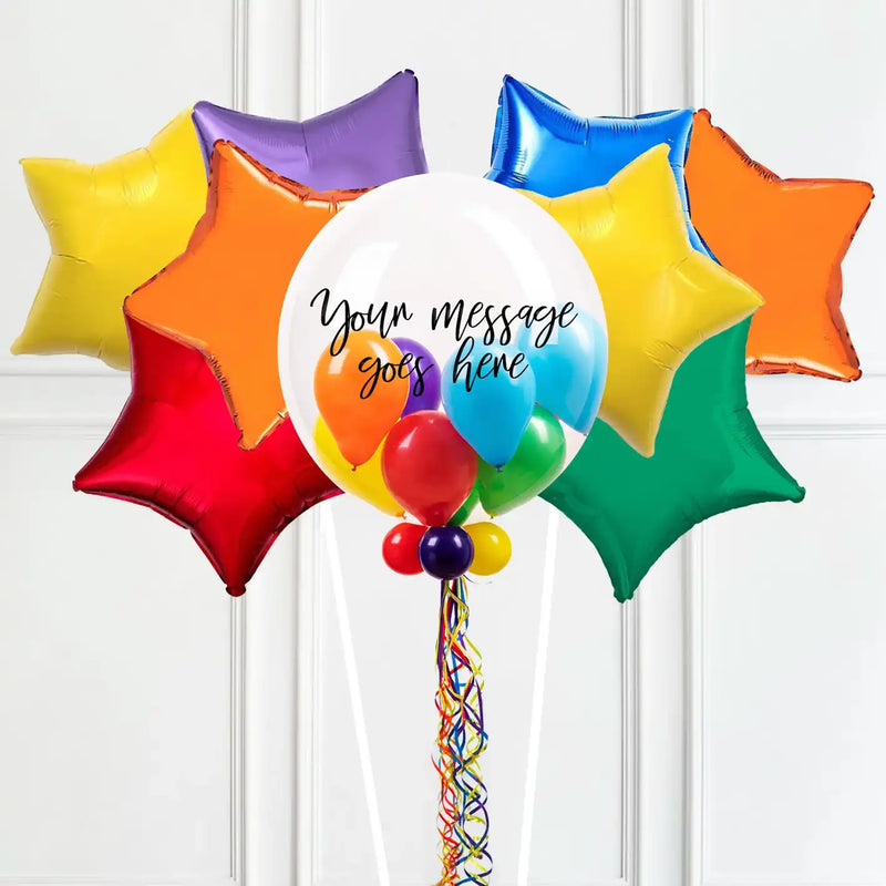 Personalised Bubble Balloon in a Box – Rainbow 8 Extra Balloons Personalised Balloons