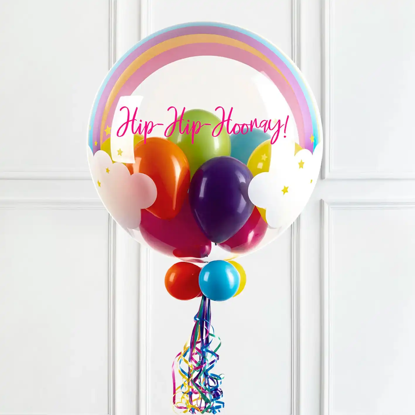 Personalised Bubble Balloon in a Box - Rainbow Clouds None Personalised Balloons