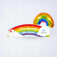 Rainbow Personalised Party Banner Photo & Message Yes add balloon Personalised Banner