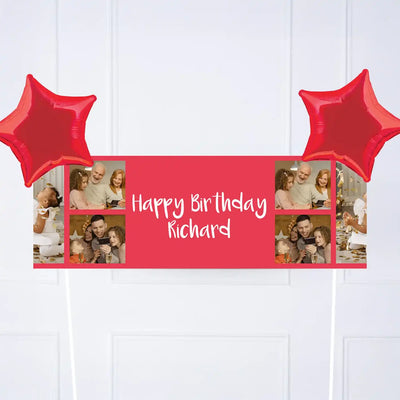 Coloured Collage Personalised Party Banner Red 2 Balloons Personalised Banner