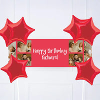 Coloured Collage Personalised Party Banner Red 6 Balloons Personalised Banner