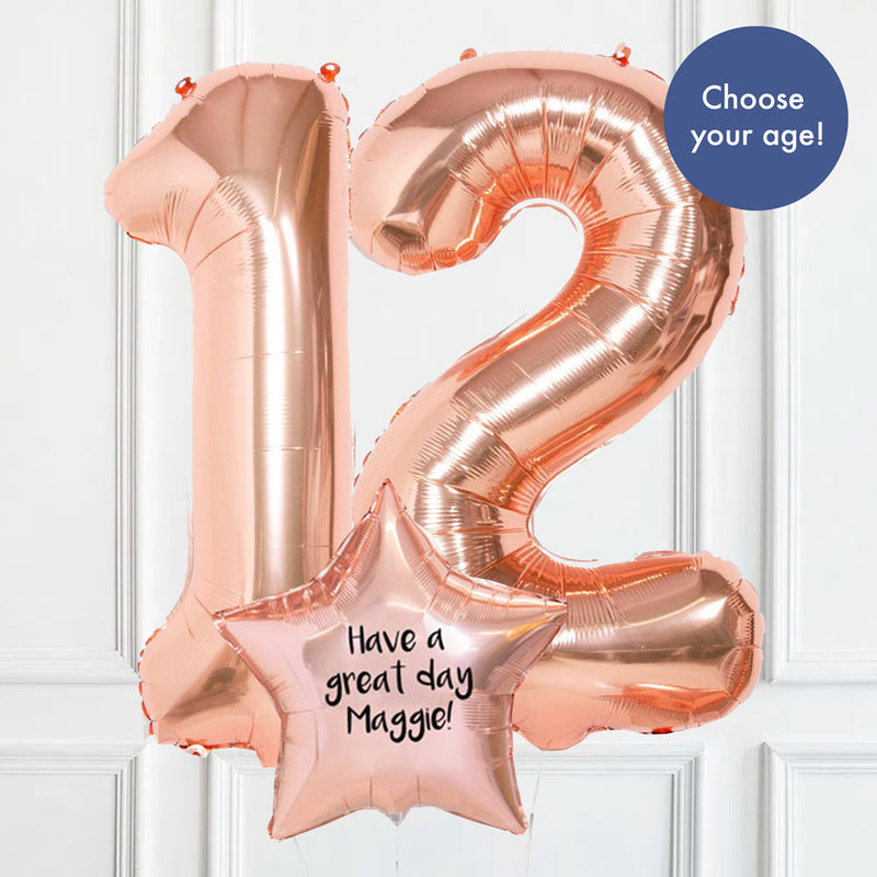 Any Age Birthday - Personalised Inflated Balloon Bouquet Rose Gold Personalised Balloons