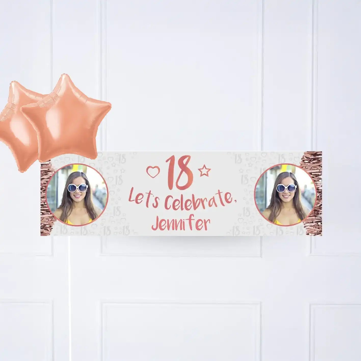 Rose Gold 18th Personalised Party Banner Yes 2 Balloons Personalised Banner