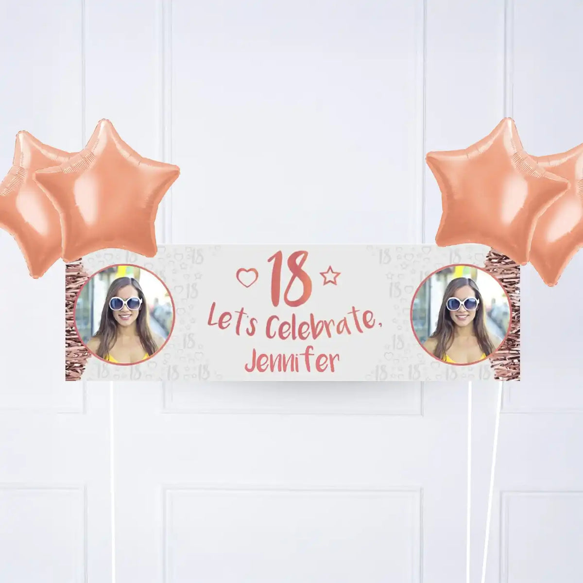 Rose Gold 18th Personalised Party Banner Yes 4 Balloons Personalised Banner