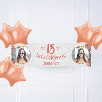Rose Gold 18th Personalised Party Banner Yes 6 Balloons Personalised Banner