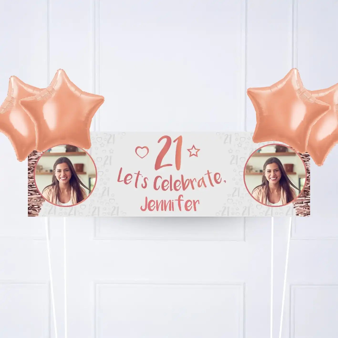 Rose Gold 21st Personalised Party Banner Yes 4 Balloons Personalised Banner