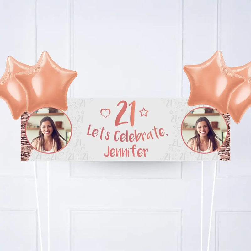 Rose Gold 21st Personalised Party Banner Yes 4 Balloons Personalised Banner