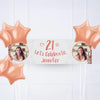 Rose Gold 21st Personalised Party Banner Yes 6 Balloons Personalised Banner