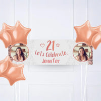 Rose Gold 21st Personalised Party Banner Yes 6 Balloons Personalised Banner