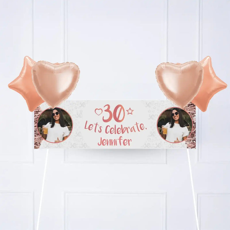 Rose Gold 30th Personalised Party Banner Yes 4 Balloons Personalised Banner