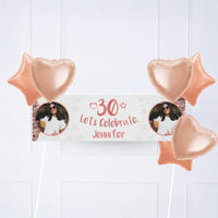 Rose Gold 30th Personalised Party Banner Yes 6 Balloons Personalised Banner