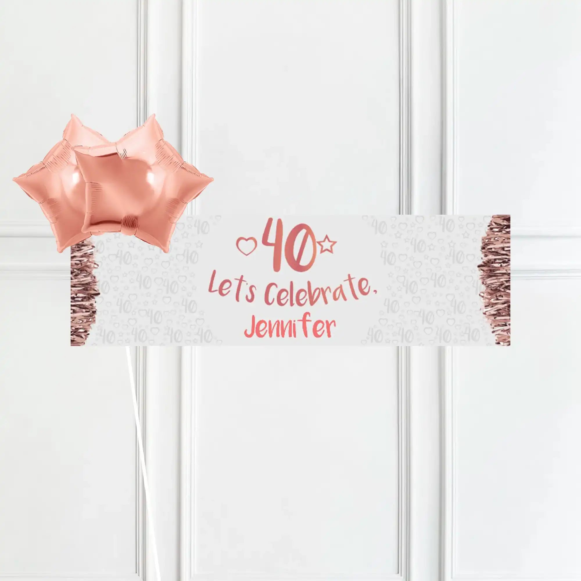 Rose Gold 40th Personalised Party Banner No 2 Balloons Personalised Banner