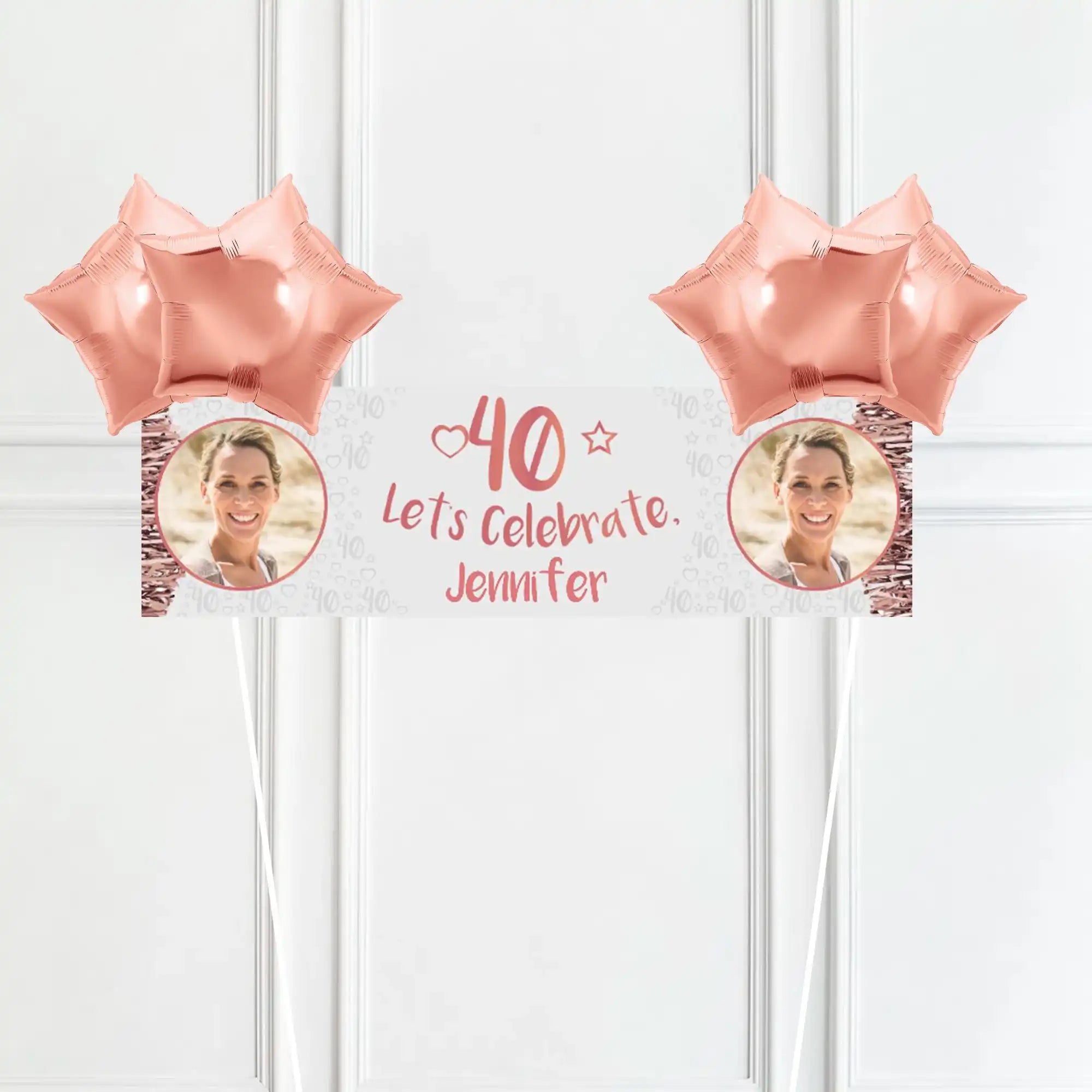 Rose Gold 40th Personalised Party Banner Yes 4 Balloons Personalised Banner