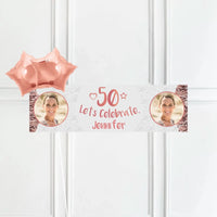 Rose Gold 50th Personalised Party Banner Yes 2 Balloons Personalised Banner