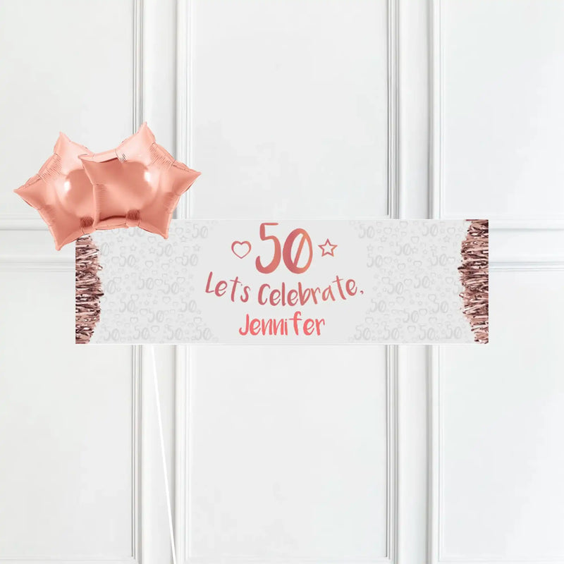 Rose Gold 50th Personalised Party Banner No 2 Balloons Personalised Banner