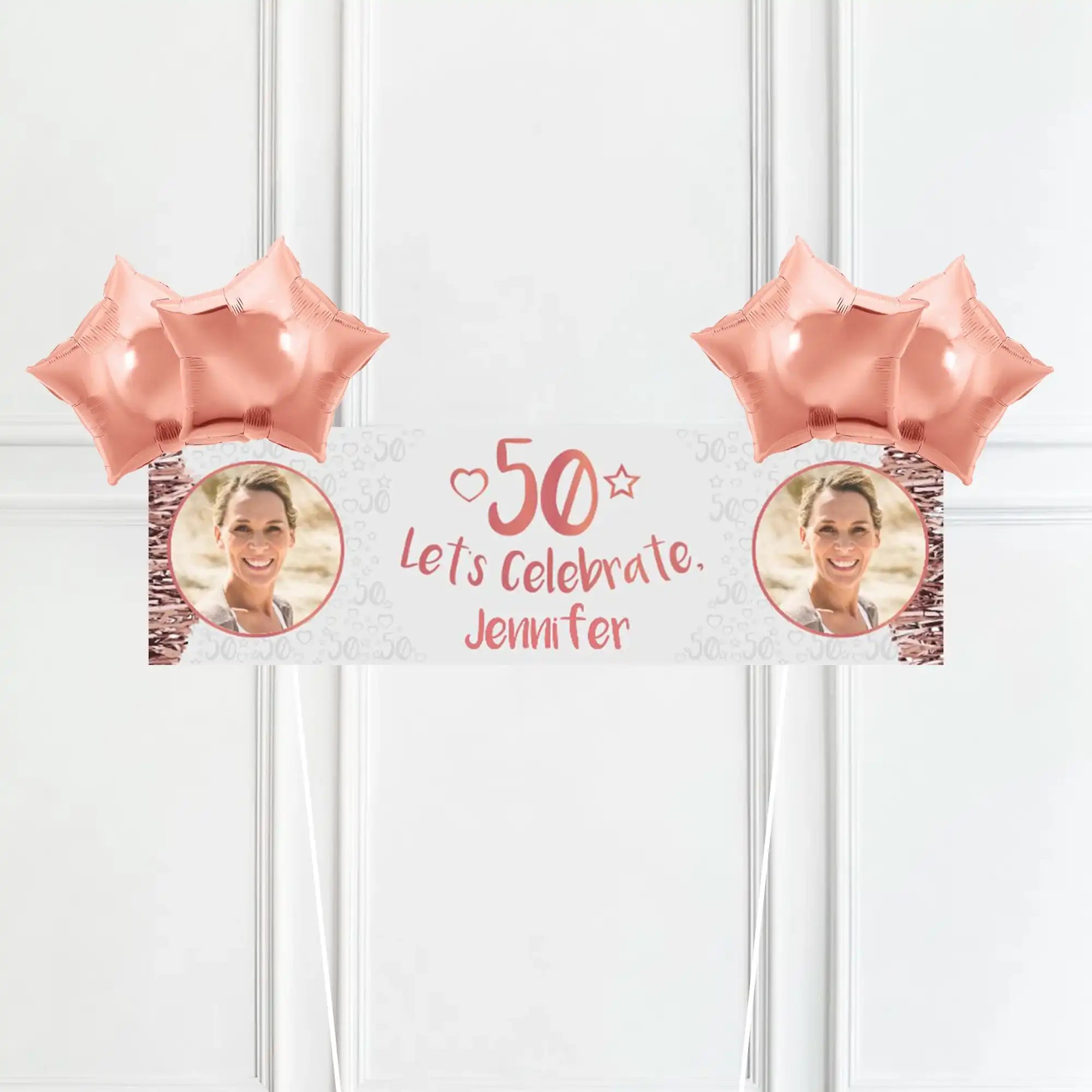 Rose Gold 50th Personalised Party Banner Yes 4 Balloons Personalised Banner