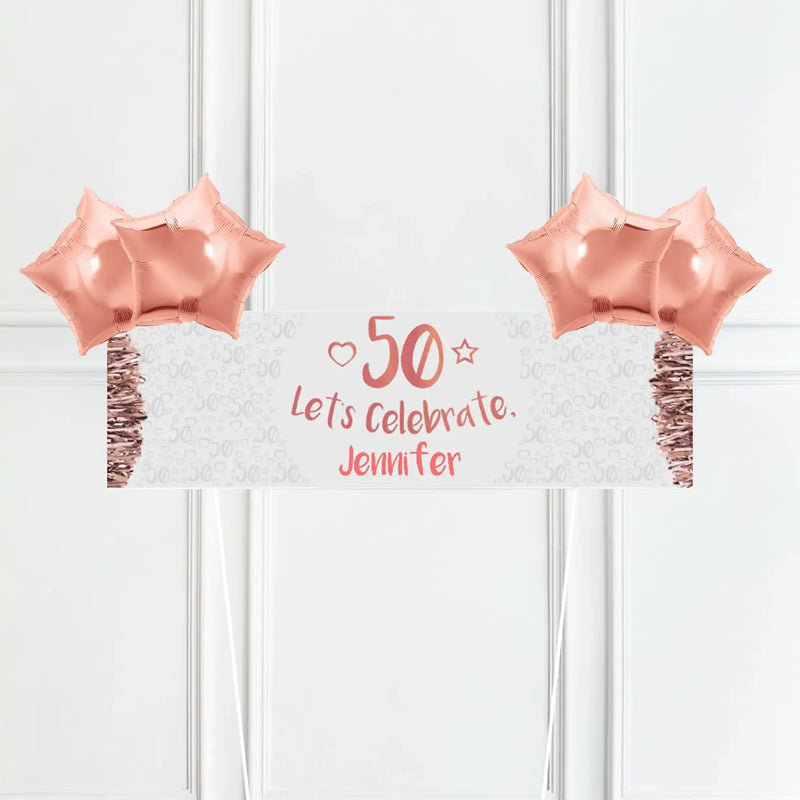 Rose Gold 50th Personalised Party Banner No 4 Balloons Personalised Banner