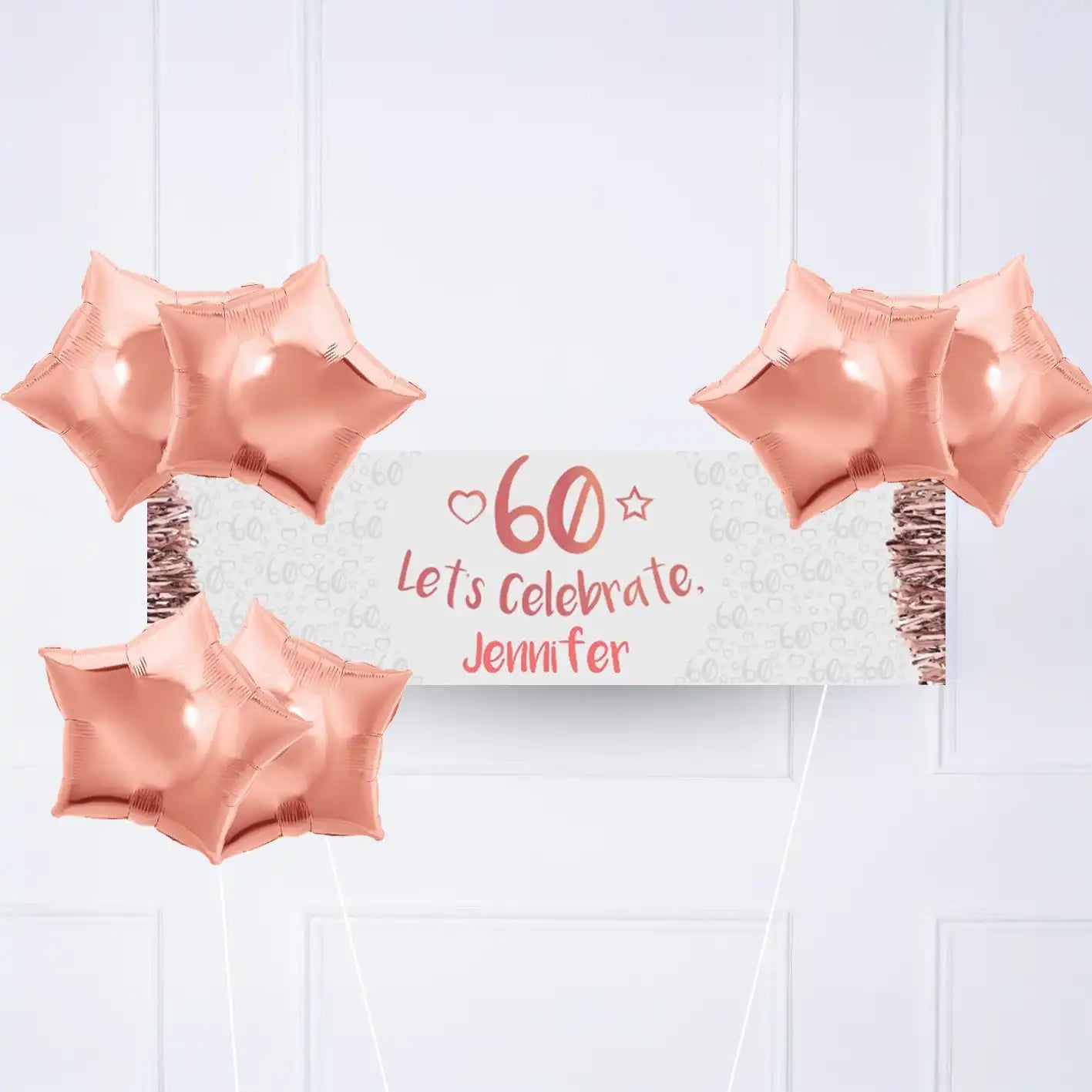 Rose Gold 60th Personalised Party Banner No 6 Balloons Personalised Banner