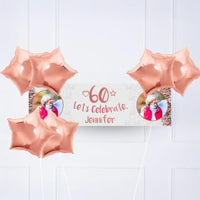 Rose Gold 60th Personalised Party Banner Yes 6 Balloons Personalised Banner
