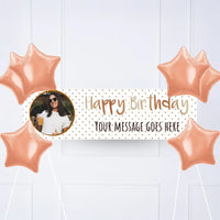 Rose Gold Dots Birthday Personalised Party Banner Yes 6 Balloons Personalised Banner