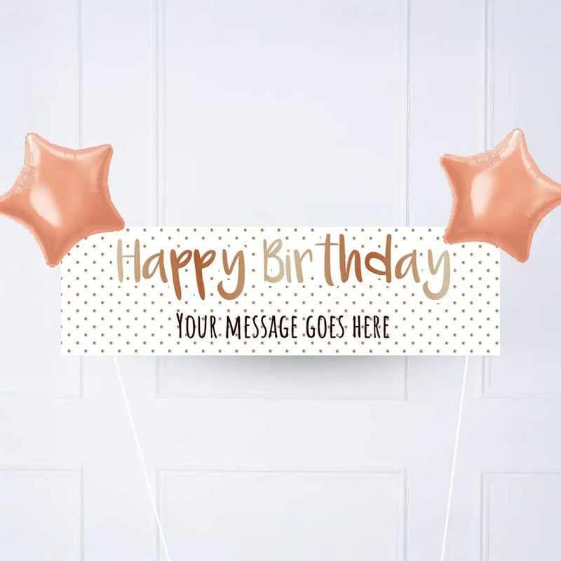 Rose Gold Dots Birthday Personalised Party Banner No 2 Balloons Personalised Banner