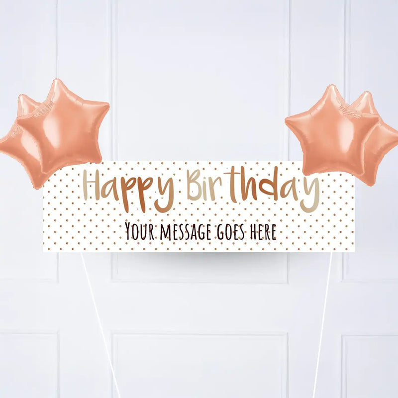 Rose Gold Dots Birthday Personalised Party Banner No 4 Balloons Personalised Banner
