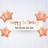 Rose Gold Dots Birthday Personalised Party Banner No 6 Balloons Personalised Banner