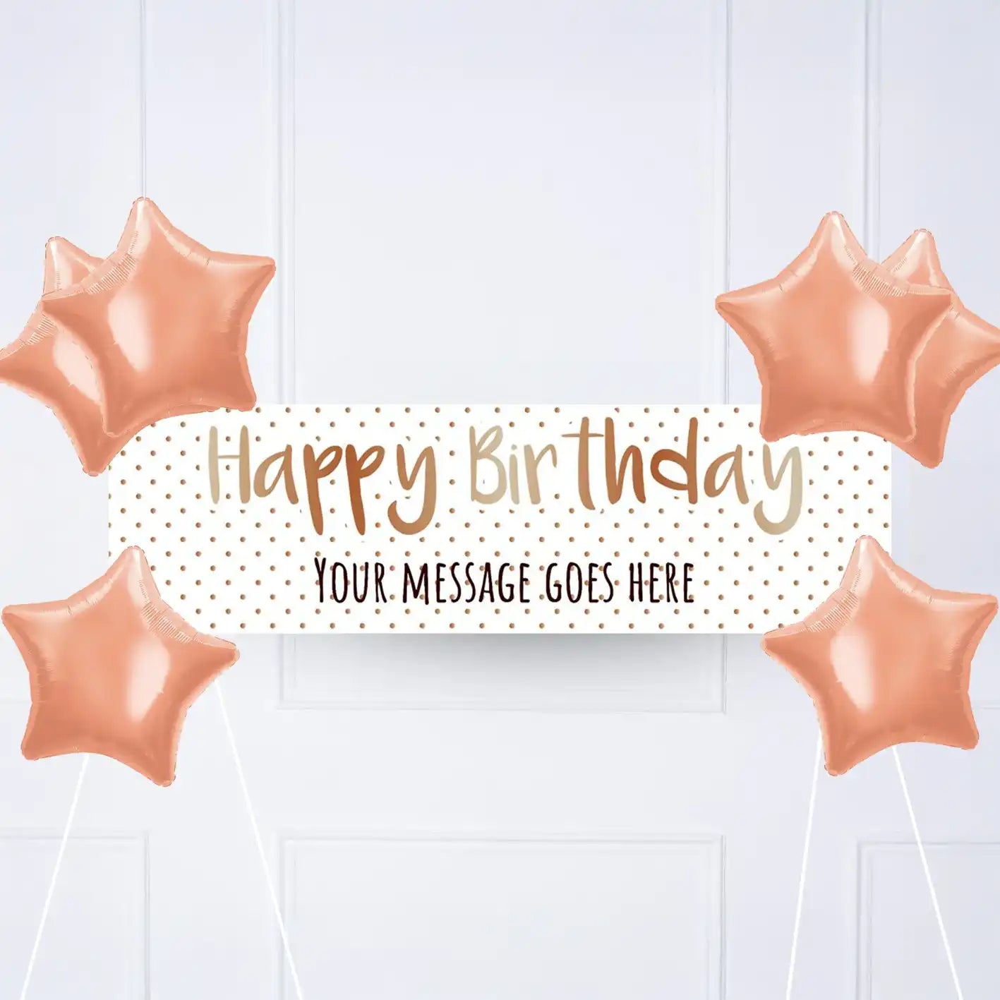 Rose Gold Dots Birthday Personalised Party Banner No 6 Balloons Personalised Banner