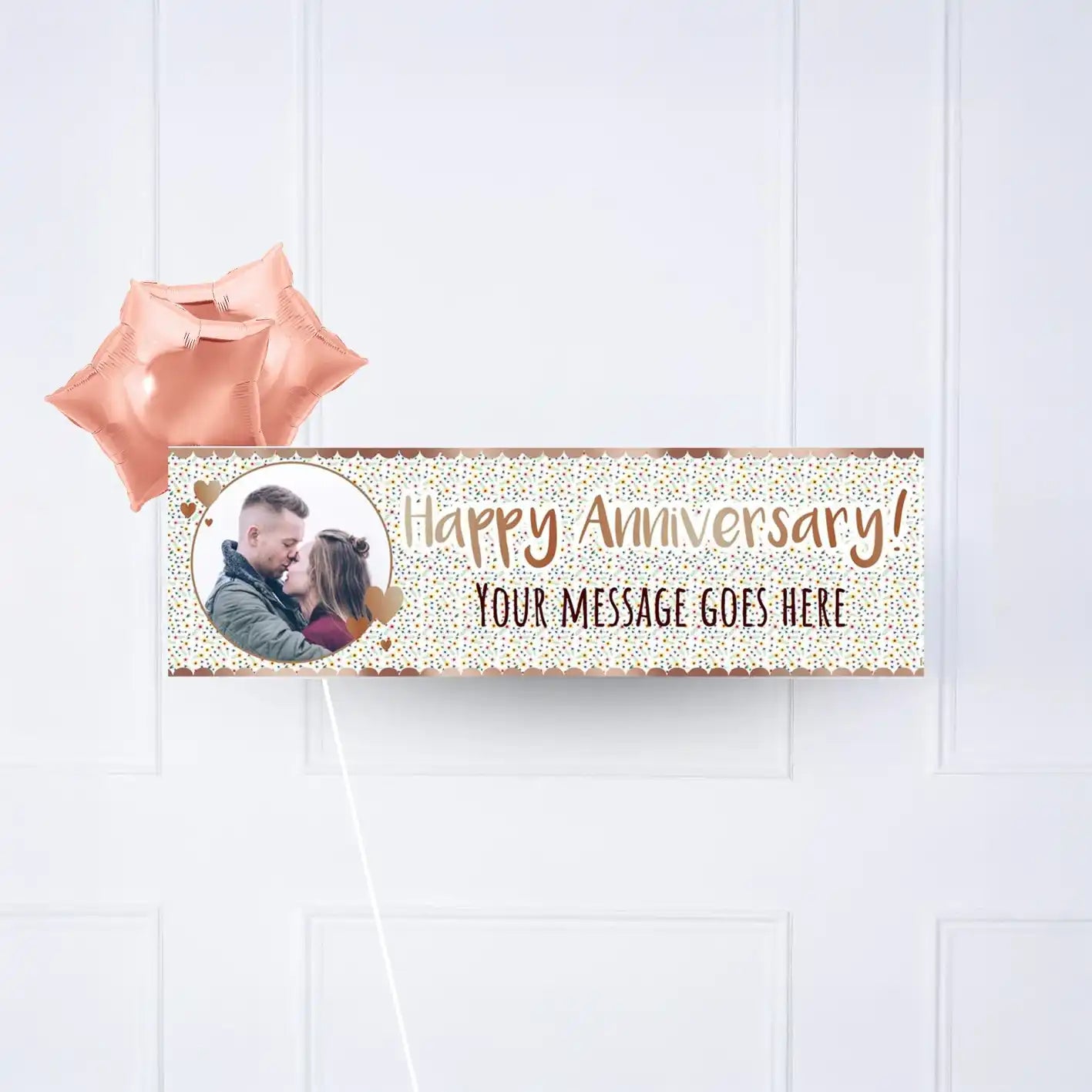 Rose Gold Floral Anniversary Personalised Party Banner Yes 2 Balloons Personalised Banner