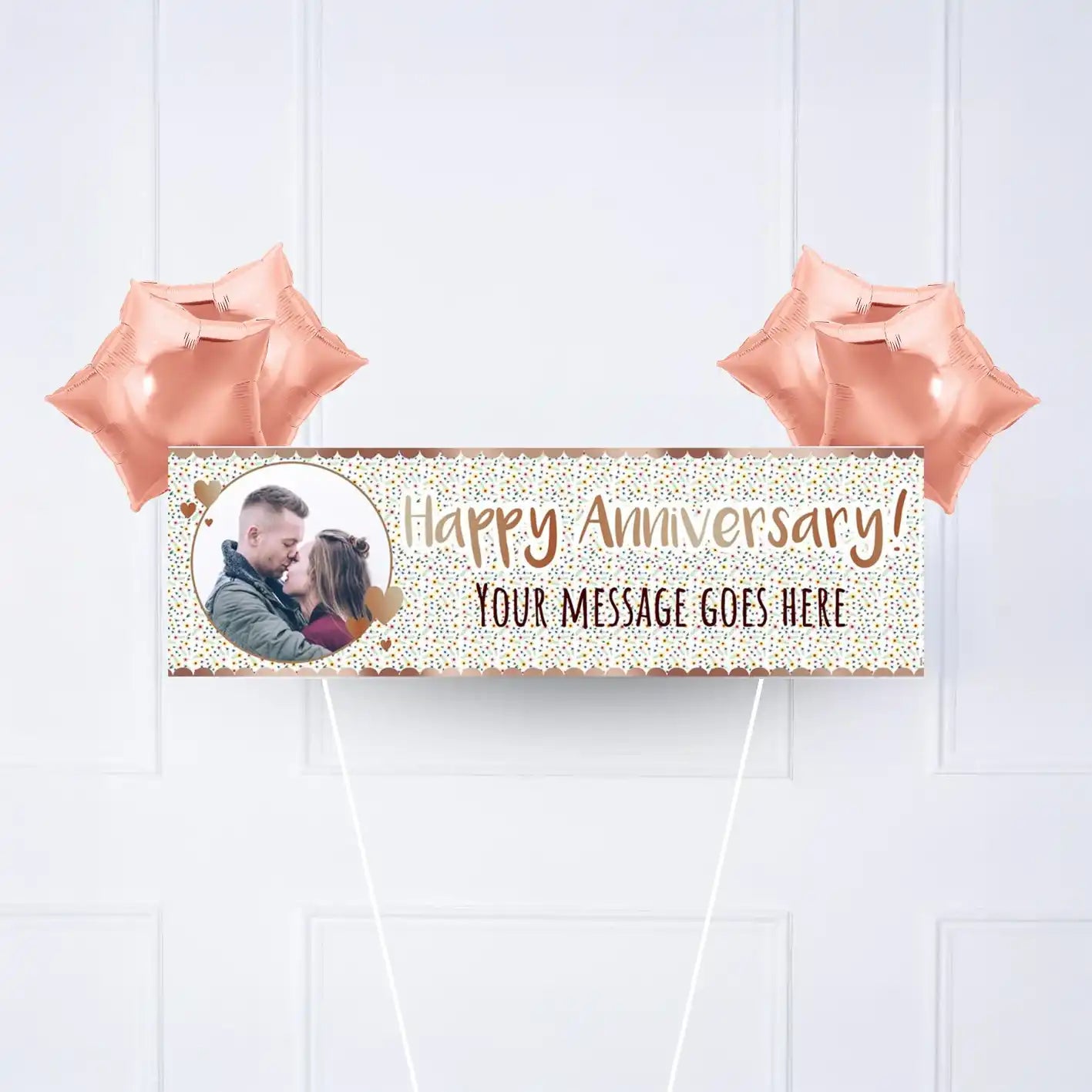 Rose Gold Floral Anniversary Personalised Party Banner Yes 4 Balloons Personalised Banner