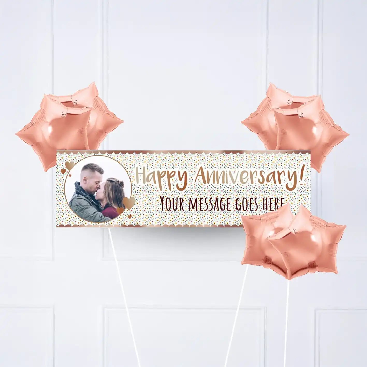 Rose Gold Floral Anniversary Personalised Party Banner Yes 6 Balloons Personalised Banner