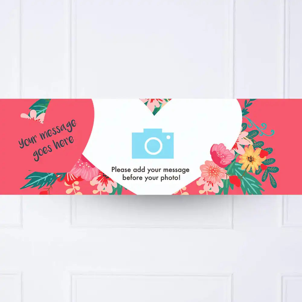 Floral Heart Personalised Party Banner Photo and Message Personalised Banner