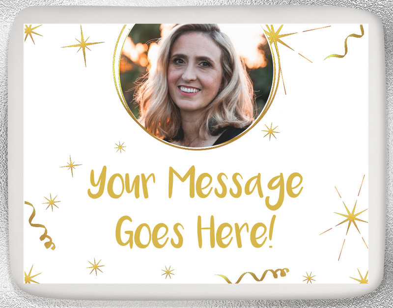 Personalised Photo Cake - White & Gold Celebration Personalised Cake