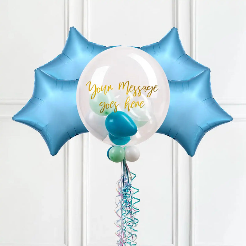 Personalised Bubble Balloon in a Box – Sea Foam 4 Extra Balloons Personalised Balloons