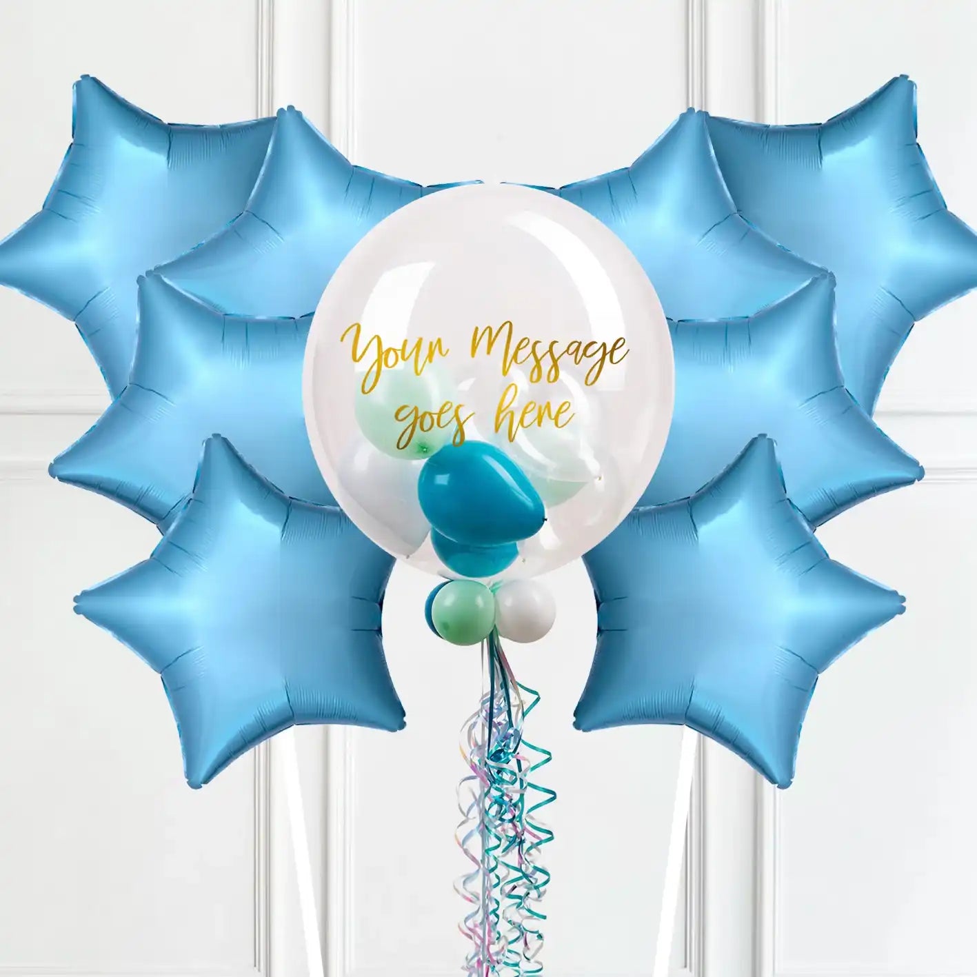 Personalised Bubble Balloon in a Box – Sea Foam 8 Extra Balloons Personalised Balloons