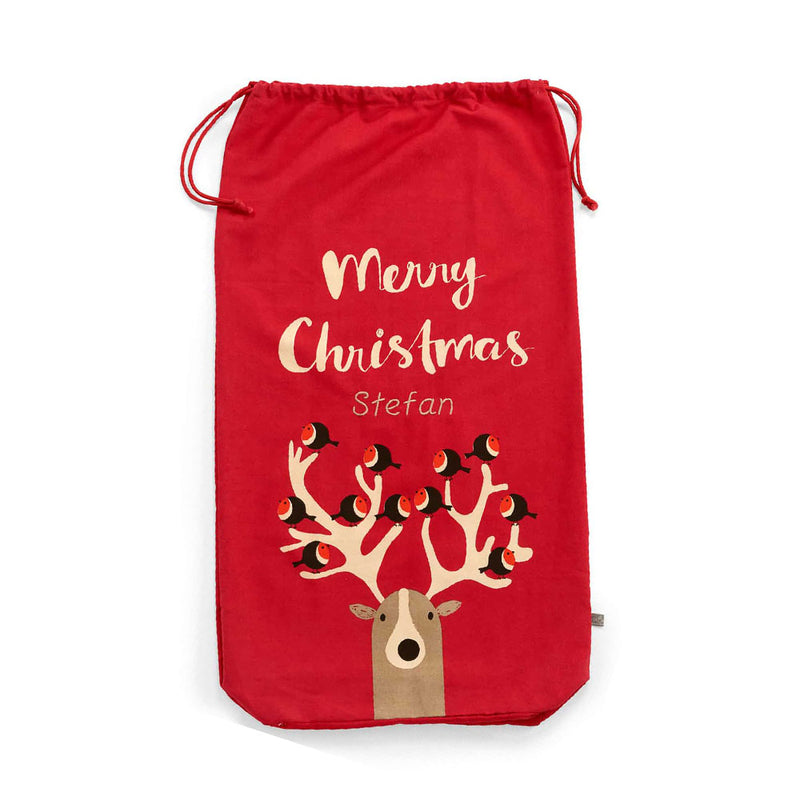 Personalised Merry Christmas Robins Gift Sack