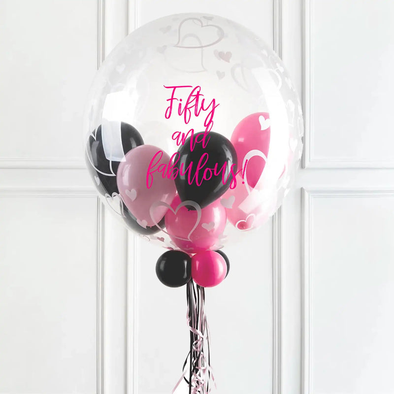 Personalised Bubble Balloon in a Box - Stylish Hearts