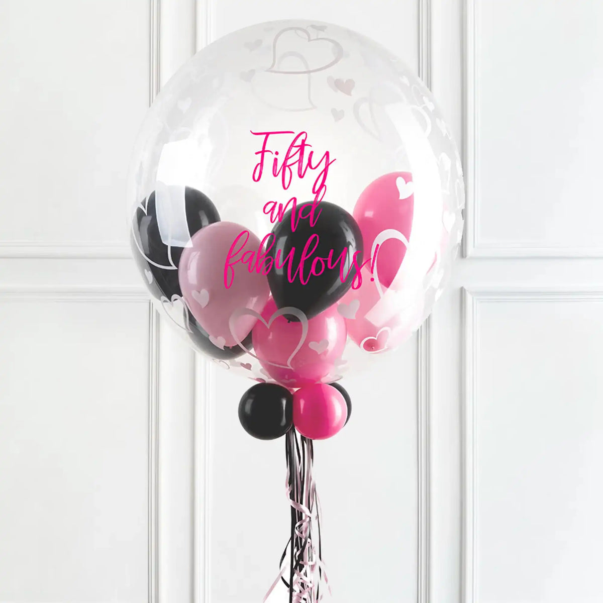 Personalised Bubble Balloon in a Box - Stylish Hearts None Personalised Balloons