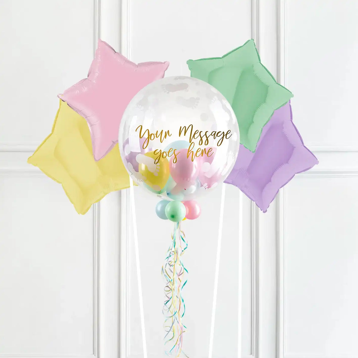 Personalised Bubble Balloon in a Box - Sweet Baby 4 Extra Balloons Personalised Balloons