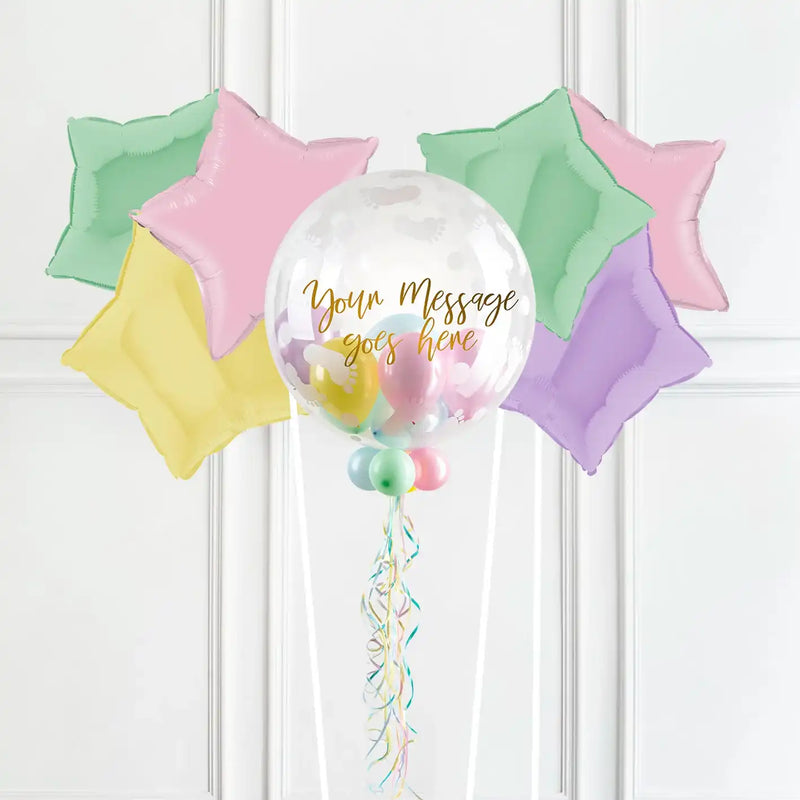 Personalised Bubble Balloon in a Box - Sweet Baby 6 Extra Balloons Personalised Balloons