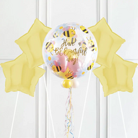 Personalised Bubble Balloon in a Box - Sweet Bees & Daisies 4 Extra Balloons Personalised Balloons