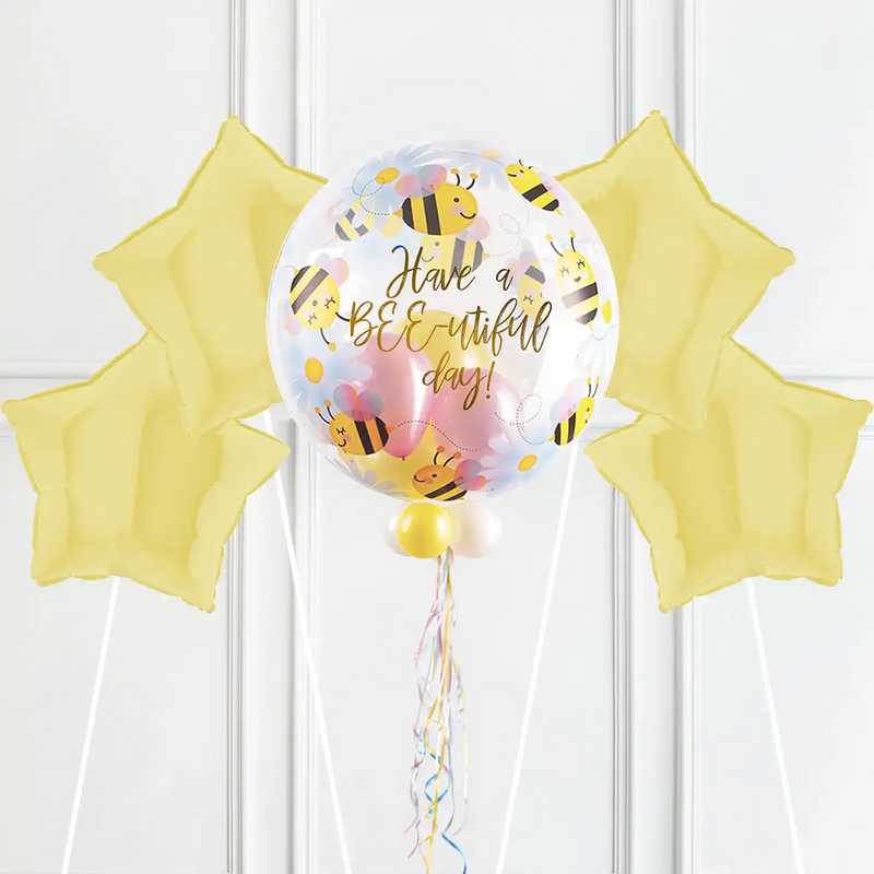 Personalised Bubble Balloon in a Box - Sweet Bees & Daisies 4 Extra Balloons Personalised Balloons