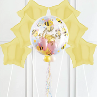 Personalised Bubble Balloon in a Box - Sweet Bees & Daisies 6 Extra Balloons Personalised Balloons